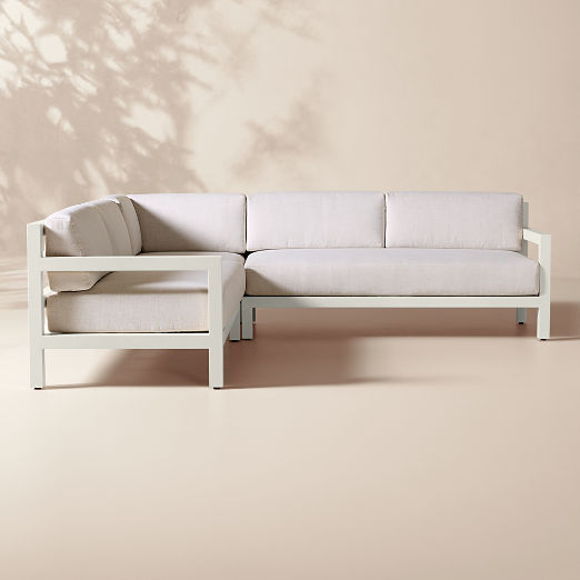 Bay 3-Piece Ivory Aluminum Outdoor Sectional Sofa with Ivory Cushions