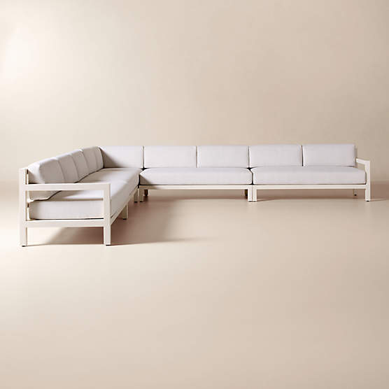 Bay 5-Piece L-Shaped Ivory Aluminum Outdoor Sectional Sofa with Ivory Cushions