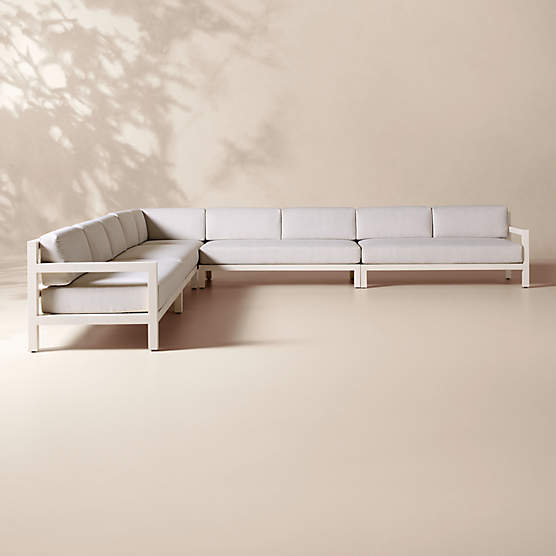 Bay 5-Piece L-Shaped Ivory Aluminum Outdoor Sectional Sofa with Ivory Cushions