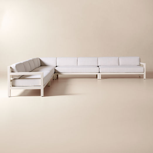 Bay 5-Piece L-Shaped Ivory Aluminum Outdoor Sectional Sofa with Ivory Cushions