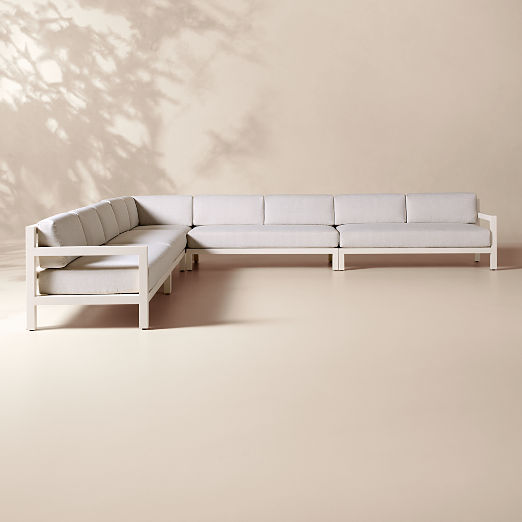 Bay 5-Piece L-Shaped Ivory Aluminum Outdoor Sectional Sofa with Ivory Cushions