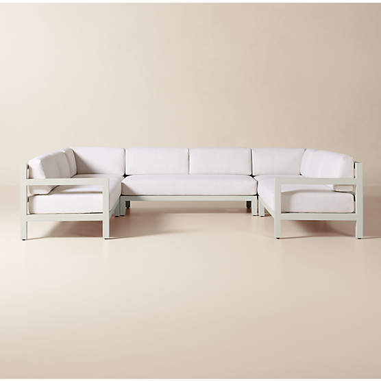 Bay 5-Piece U-Shaped Ivory Aluminum Outdoor Sectional Sofa with Ivory Cushions