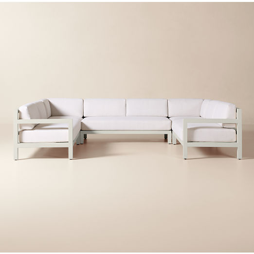 Bay 5-Piece U-Shaped Ivory Aluminum Outdoor Sectional Sofa with Ivory Cushions