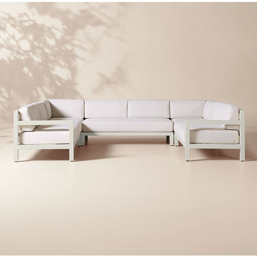 Bay 5-Piece U-Shaped Ivory Aluminum Outdoor Sectional Sofa with Ivory Cushions