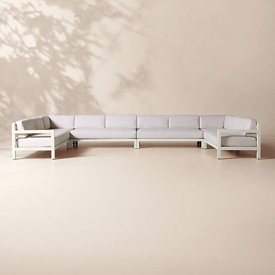 Bay 6-Piece Ivory Aluminum Outdoor Sectional Sofa with Ivory Cushions