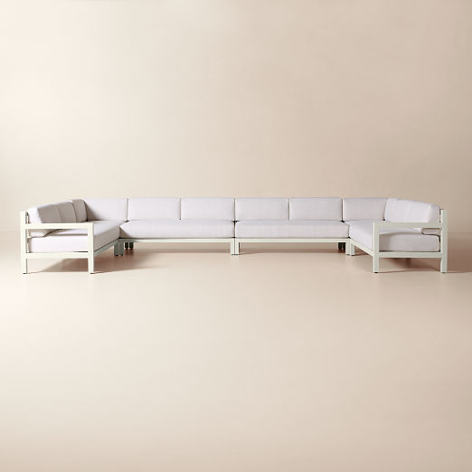 Bay 6-Piece Ivory Aluminum Outdoor Sectional Sofa with Ivory Cushions