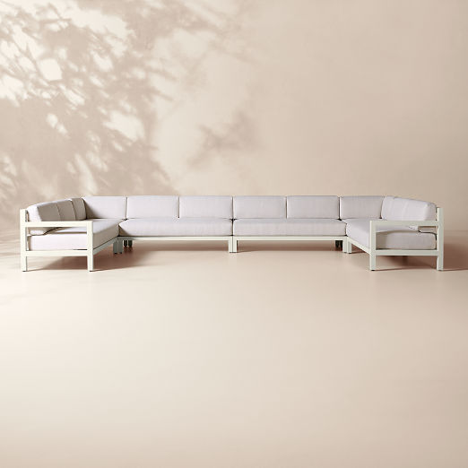 Bay 6-Piece Ivory Aluminum Outdoor Sectional Sofa with Ivory Cushions