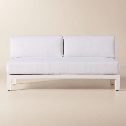 Bay Ivory Aluminum Outdoor Armless Loveseat with Ivory Cushions