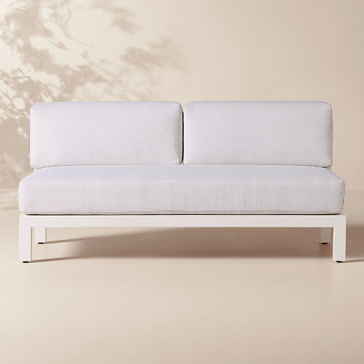 Bay Ivory Aluminum Outdoor Armless Loveseat with Ivory Cushions