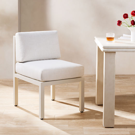 Bay Ivory Aluminum Outdoor Armless Dining Chair with Ivory Cushion