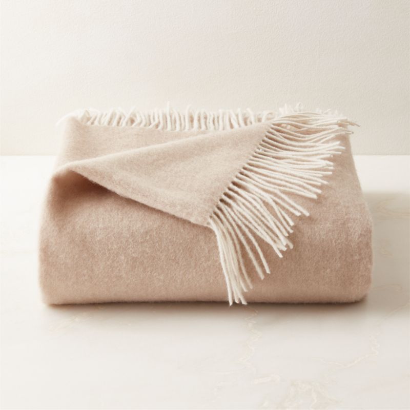 Bay Neutral Wool Throw Blanket with Fringe + Reviews | CB2