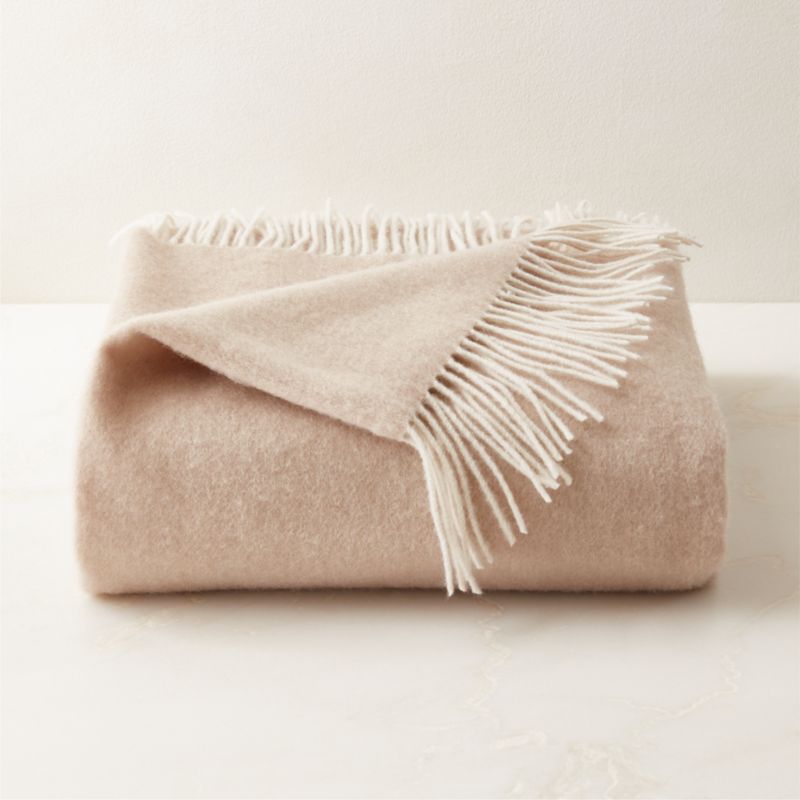 View Bay Neutral Wool Throw Blanket with Fringe details