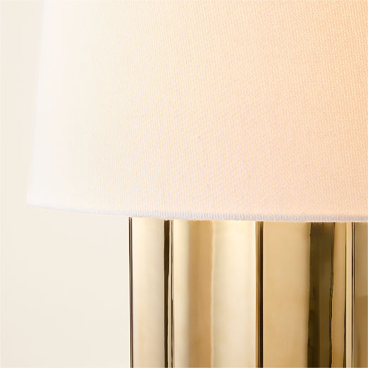 Baz Oversized Unlacquered Brass Scalloped Table Lamp with Cotton Shade