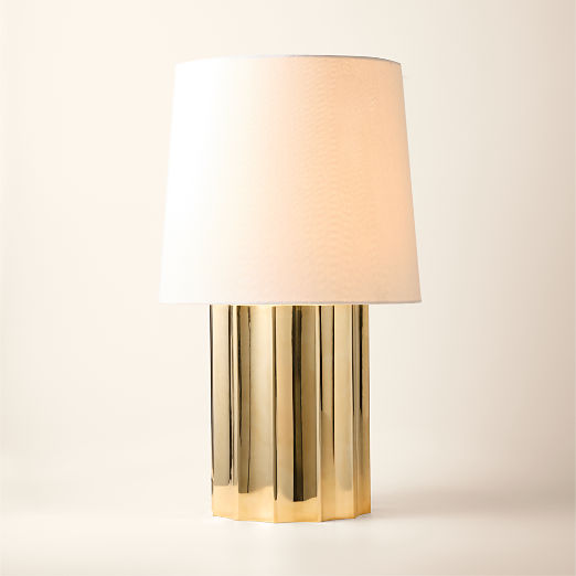 Baz Oversized Unlacquered Brass Scalloped Table Lamp with Cotton Shade