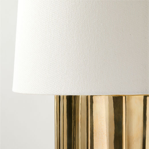 Baz Oversized Unlacquered Brass Scalloped Table Lamp with Cotton Shade