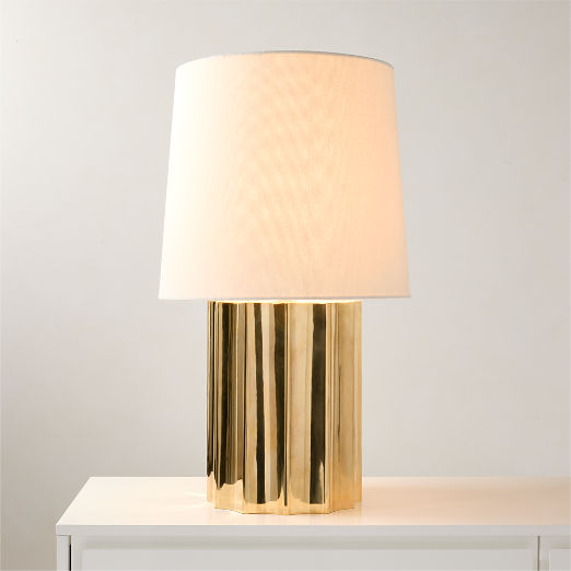 Baz Oversized Unlacquered Brass Scalloped Table Lamp with Cotton Shade