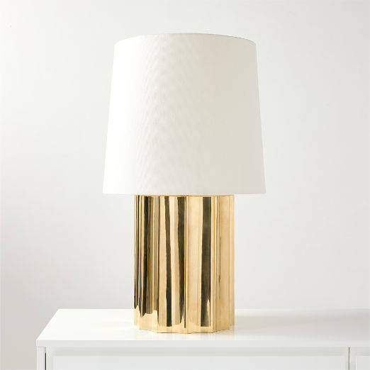 Baz Oversized Unlacquered Brass Scalloped Table Lamp with Cotton Shade