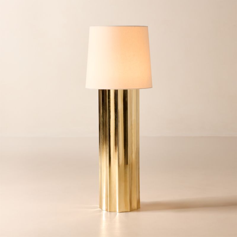 Baz Oversized Scalloped Unlacquered Brass Floor Lamp with Cotton Shade - image 0 of 7