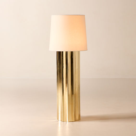 Baz Oversized Scalloped Unlacquered Brass Floor Lamp with Cotton Shade