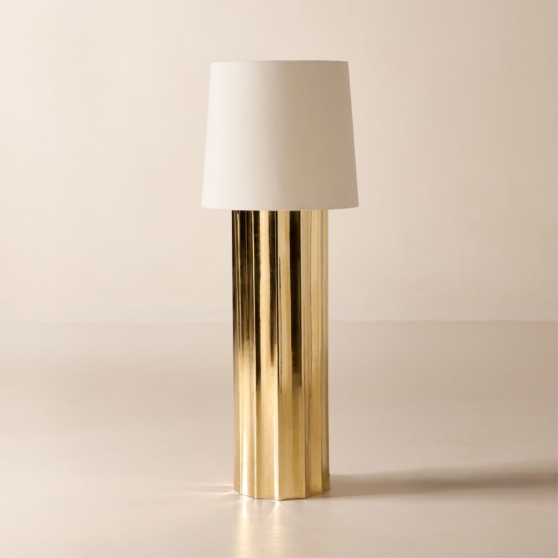 Baz Oversized Scalloped Unlacquered Brass Floor Lamp with Cotton Shade - image 2 of 7