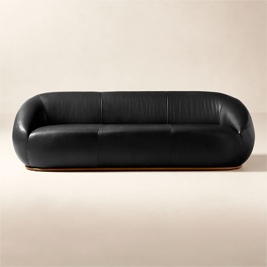 Baza 98" Curved Black Leather Sofa by Casa Dean by Swizz Beatz