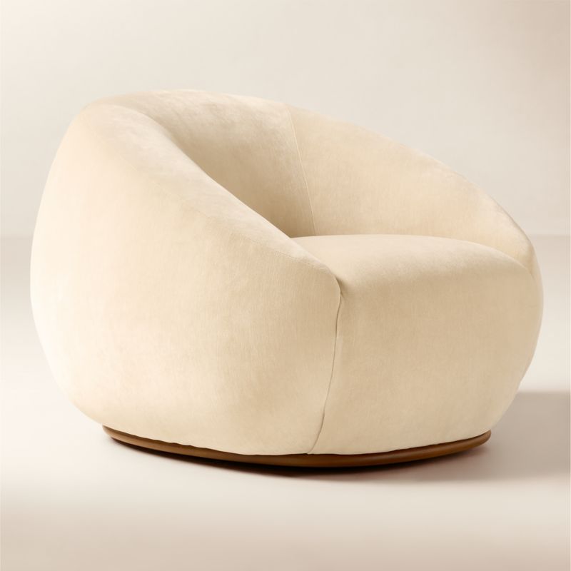 Baza Ivory Velvet Swivel Chair by Casa Dean by Swizz Beatz - image 1 of 7