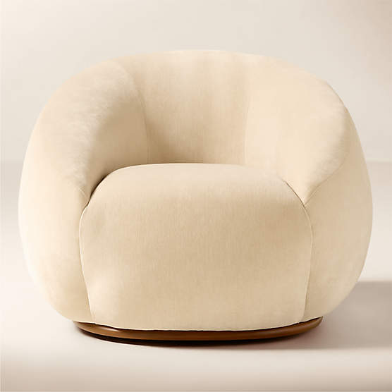 Baza Ivory Velvet Swivel Chair by Casa Dean by Swizz Beatz
