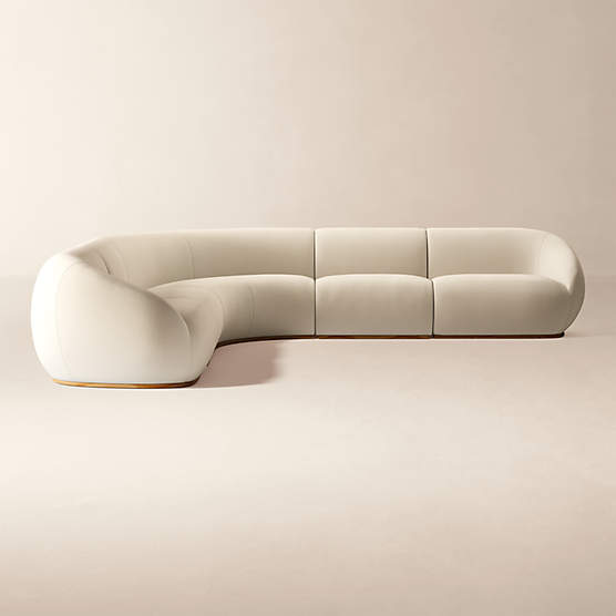 Baza Ivory Velvet 5-Piece L-Shaped Sectional Sofa by Casa Dean by Swizz Beatz