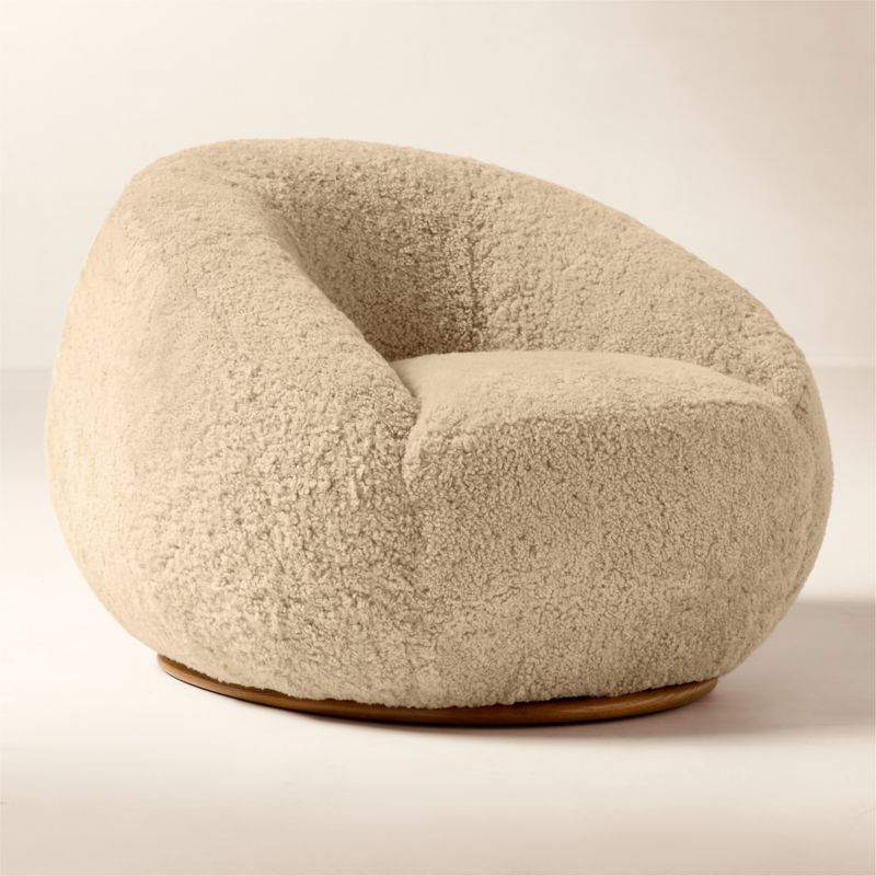 Baza Taupe Shearling Swivel Chair by Casa Dean by Swizz Beatz - image 2 of 9