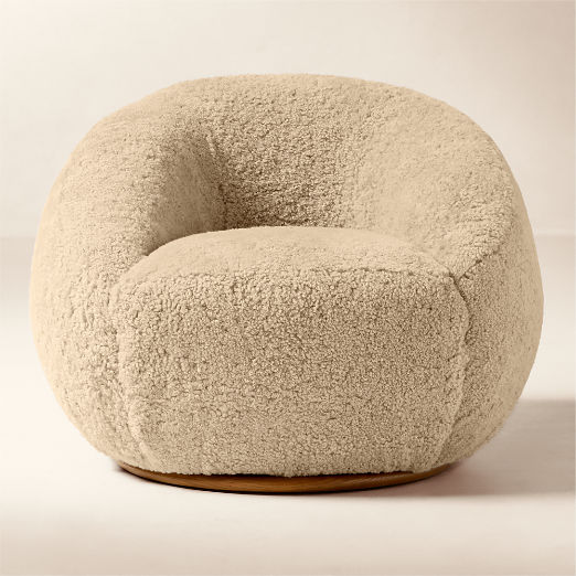 Baza Taupe Shearling Swivel Chair by Casa Dean by Swizz Beatz