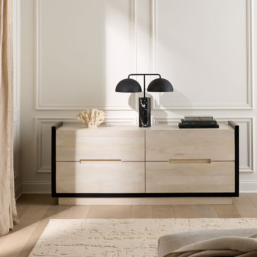 Beaufort 66" Whitewashed Wood 4-Drawer Dresser