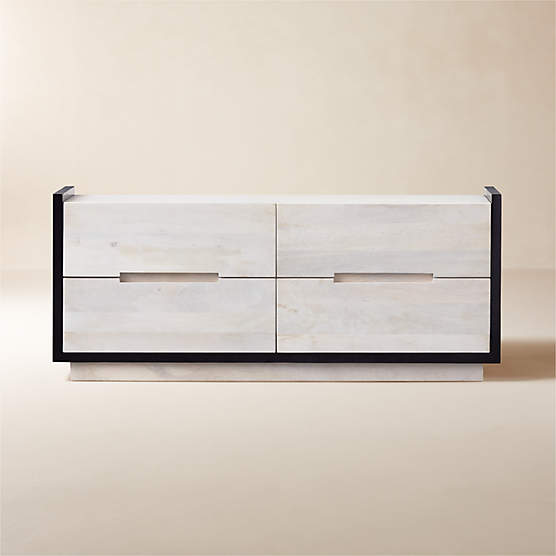 Beaufort 66" Whitewashed Wood 4-Drawer Dresser