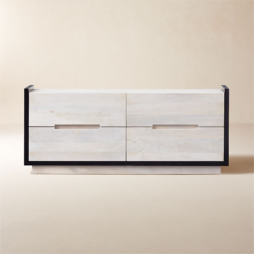 Beaufort 66" Whitewashed Wood 4-Drawer Dresser