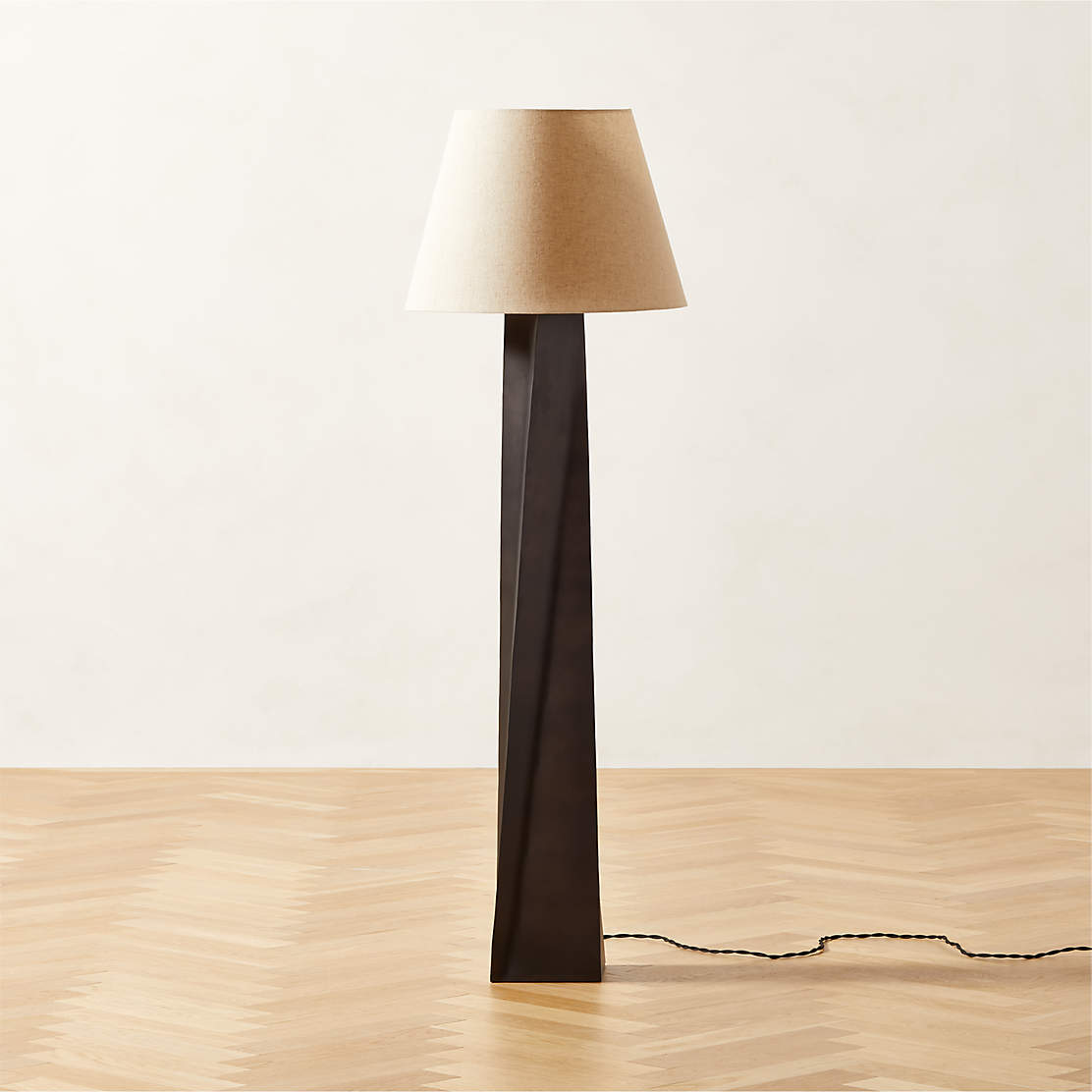 Bruna Walnut Wood and Linen Modern Floor Lamp CB2 Canada