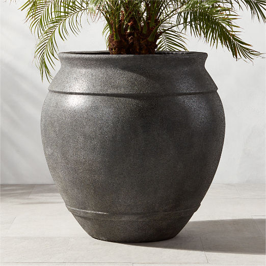 Modern Stone Outdoor Patio Planters Planter Bowls And Plant Pots CB2   Charcoal Belly Xxl Planter 