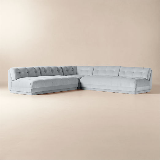 Belmond 3-Piece L-Shaped Light Blue Velvet Sectional