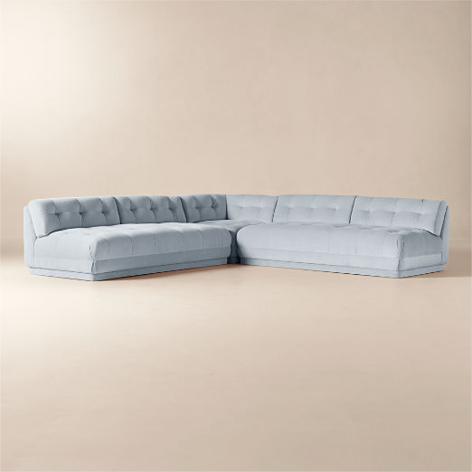 Belmond 3-Piece L-Shaped Light Blue Velvet Sectional