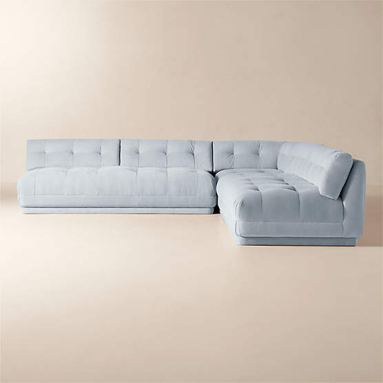 Belmond 3-Piece L-Shaped Light Blue Velvet Sectional