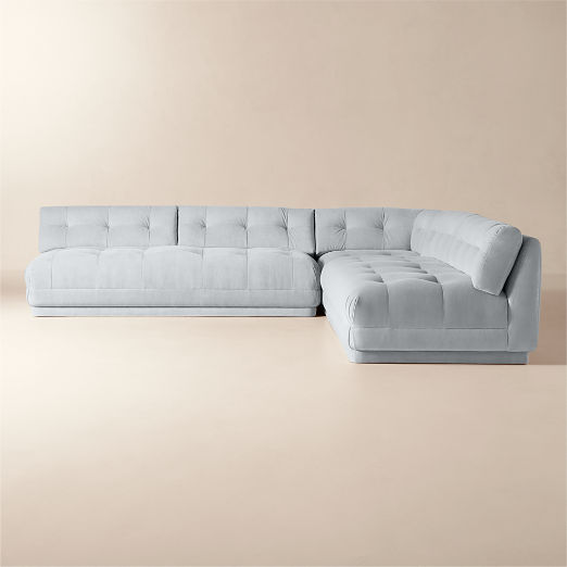 Belmond 3-Piece L-Shaped Light Blue Velvet Sectional