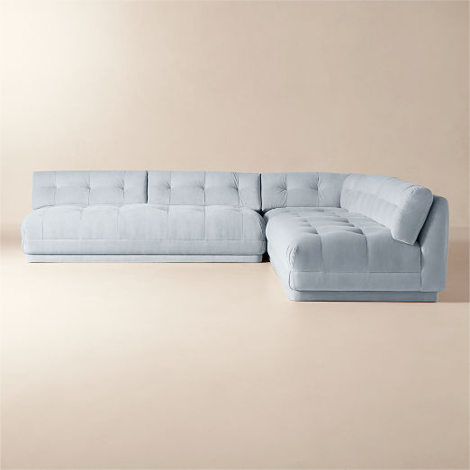 Belmond 3-Piece L-Shaped Light Blue Velvet Sectional