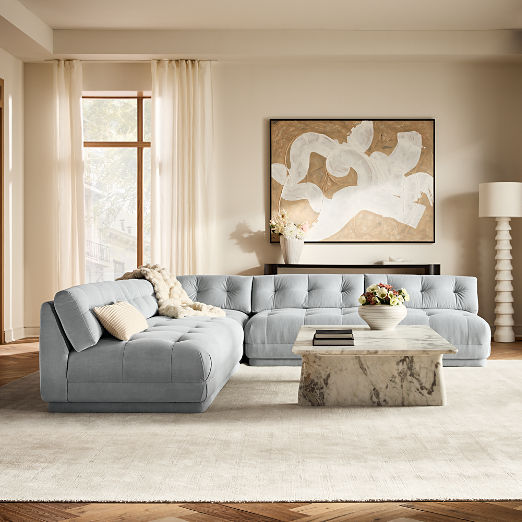 Belmond 5-Piece U-Shaped Light Blue Velvet Sectional With Right-Arm Bumper