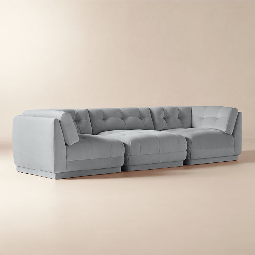 Belmond 3-Piece Light Blue Velvet Sectional Sofa