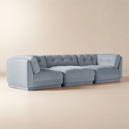 Belmond 3-Piece Light Blue Velvet Sectional Sofa