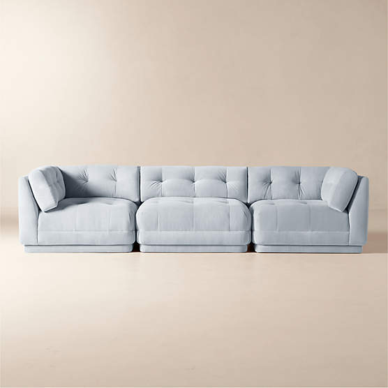 Belmond 3-Piece Light Blue Velvet Sectional Sofa