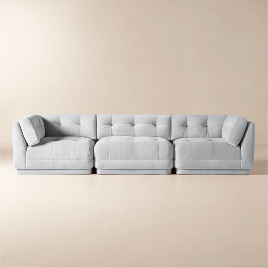 Belmond 3-Piece Light Blue Velvet Sectional Sofa