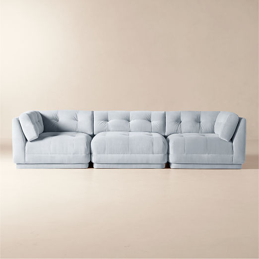 Belmond 3-Piece Light Blue Velvet Sectional Sofa