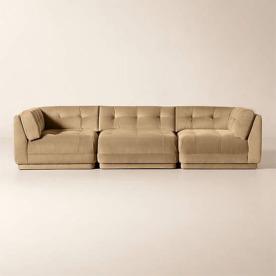 Belmond 3-Piece Light Brown Velvet Sectional Sofa