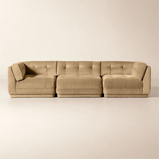 Belmond 3-Piece Light Brown Velvet Sectional Sofa