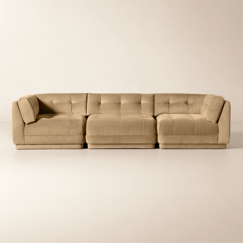 Belmond 3-Piece Light Brown Velvet Sectional Sofa - image 0 of 12