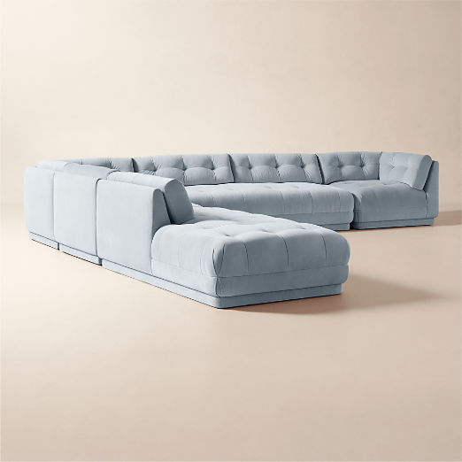 Belmond 5-Piece L-Shaped Light Blue Velvet Sectional With Left-Arm Bumper